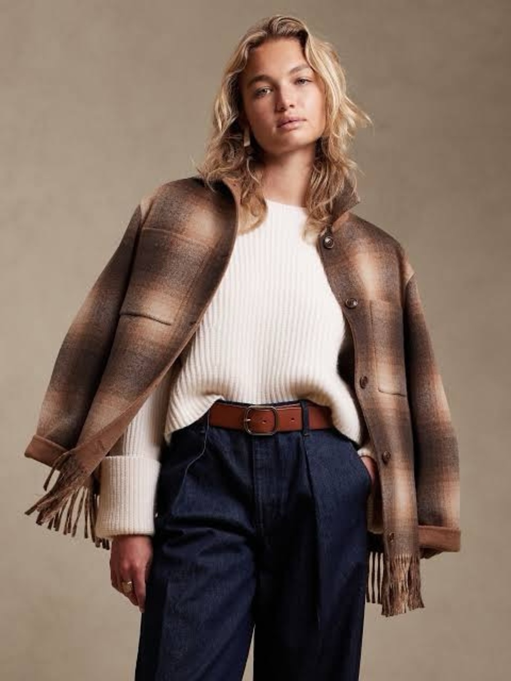 NWT Banana Republic Wool Jacket Brown Plaid Reversible